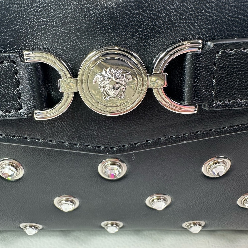 NEW! Versace Crystal Medusa 95 Studded Top Handle Shoulder Bag Black Lamb - Picture 6 of 11
